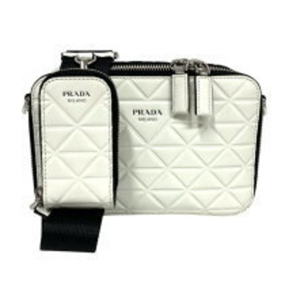 Prada Brick Leather Shoulder Bag Ivory White Patent - Picture 1 of 7